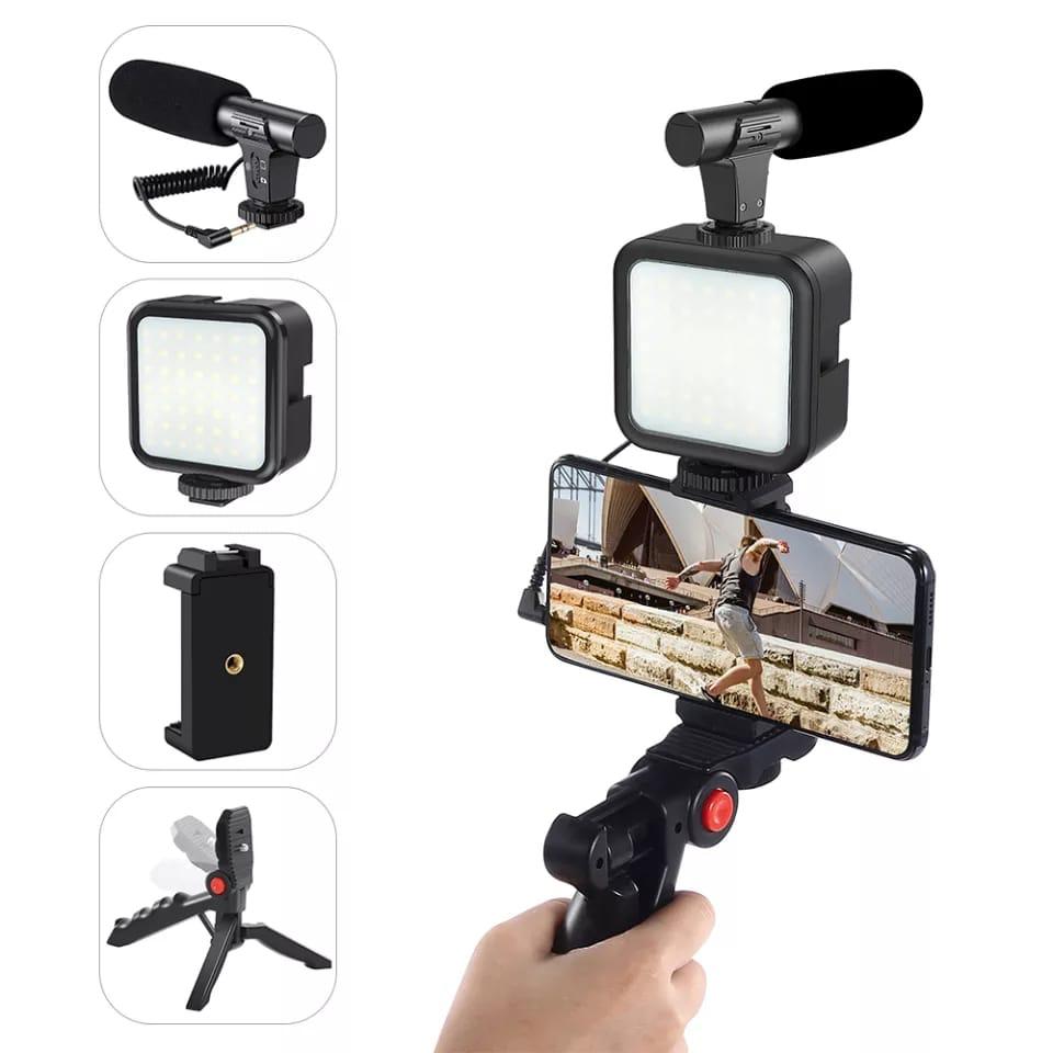 Vlogging Kit Accessories for Mobile Phone DSLR Camera Video Recording with Tripod Shoot Mic 360 LED Remote Selfie Light for Live Streaming Short Film